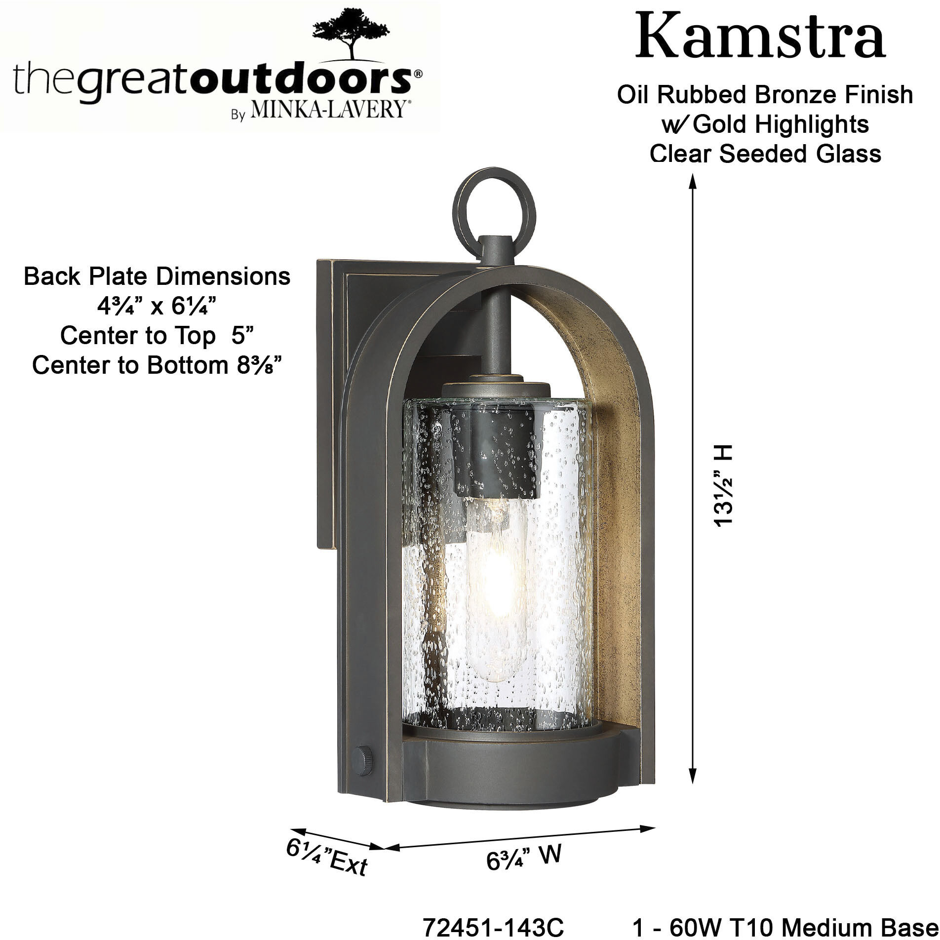 Kamstra 1 Light 14 inch Oil Rubbed Bronze/Gold Outdoor Wall Mount, Great Outdoors